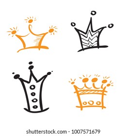 hand drawn yellow princess crowns set. vector illustration