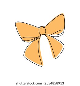 Hand drawn yellow ribbon bow line continuous drawing vector. Linear illustration vector. Minimal icon, abstract print, banner, holiday card, wall art poster, brochure, sign, logo, symbol