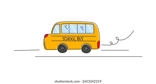 Hand drawn yellow school bus. Side view vector clipart in doodle style. Flat vehicle isolated.