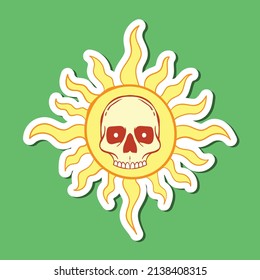 hand drawn yellow skull sun doodle illustration for stickers etc