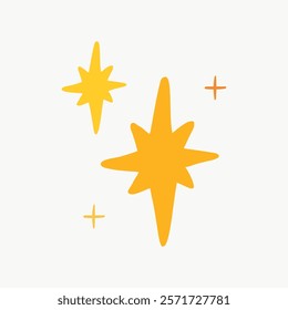 Hand drawn yellow sparkle star vector illustration, Bright yellow star shapes collage element vector, Doodle hand drawn yellow sparkle star vector element.