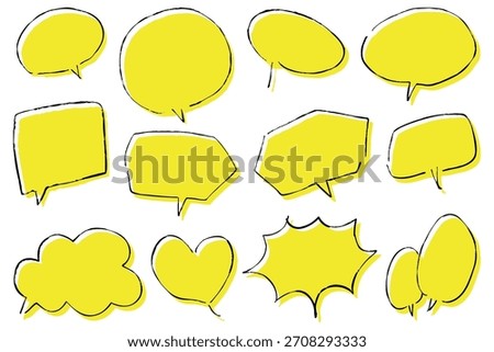 Hand drawn yellow speech bubbles set.