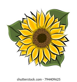 Hand drawn yellow sunflower, vector