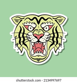 ilustración de doodle de tigre amarillo dibujado a mano para pegatinas, etc