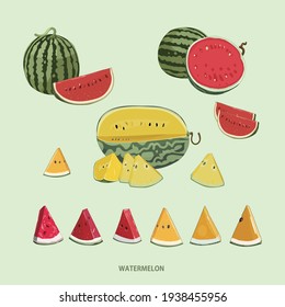 
Hand drawn yellow watermelon, red watermelon, slice illustration vector illustration