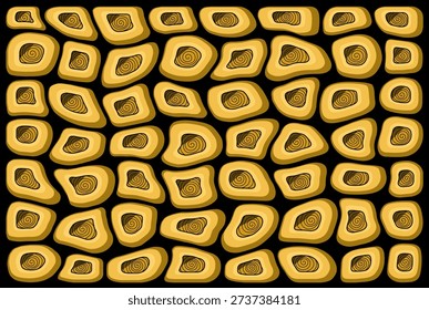 Hand drawn yellow zendoodle texture. Stone or wood concept isolated on black background. Vector illustration
