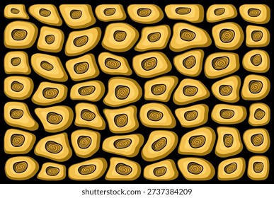Hand drawn yellow zendoodle texture. Stone or wood concept isolated on black background. Vector illustration
