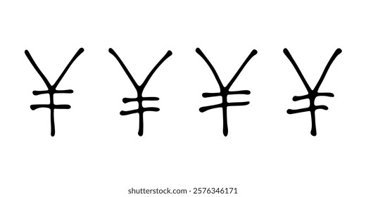 Hand drawn yen currency symbol set Brush stroke doodle Single element for design