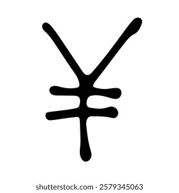 Hand drawn yen currency symbol. Brush stroke doodle. Single element for design