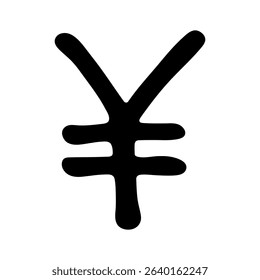 Hand drawn yen currency symbol. Brush stroke doodle. Single element for design