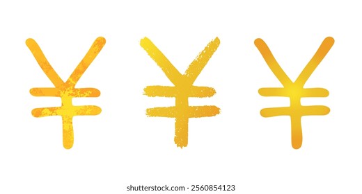 Hand drawn yen gold currency symbol set Brush stroke doodle Single element for design