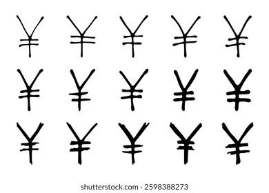 Hand drawn yen set Brush stroke doodle Single element for design