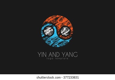 hand drawn ying yang symbol of harmony and balance,  Yin and Yang logo in grunge style. Creative logo
