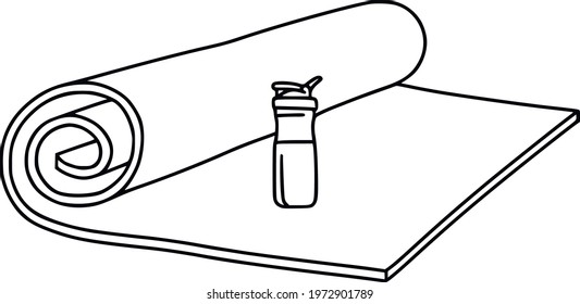 Hand drawn yoga mat line art. Fitness mat roll isolated on white background. Healthy lifestyle and home yoga. Accessories and sport equipment hand drawing sketches elements. Vector illustration.