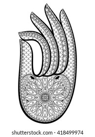 Hand drawn Yoga mudra. Vector illustration in zentangle style  isolated on white background. Sketch for adult anti stress coloring pages, tattoo