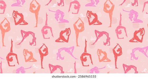 Hand drawn yoga poses seamless pattern, sport background, great for textiles, banners, wallpapers - vector