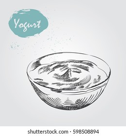 Hand drawn yogurt sketch isolated on white background. Milk products elements  sketch style vector illustration.