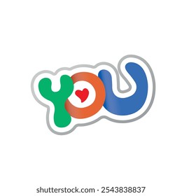 hand drawn you word and heart symbol. word you and heart concept
