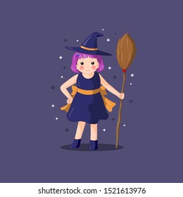Hand drawn young beautiful witch or wizard character for Halloween event