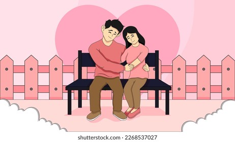 Hand drawn young couple vector illustration sit on the bench for all kinds of print and digital media uses