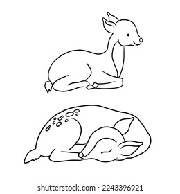 Hand drawn young deer in tribal style. Magic vintage vector illustration in black on white. Children's coloring book. Spiritual art, yoga, boho style, nature and wildlife. T-shirts and tattoos.
