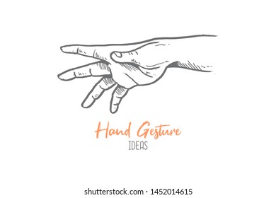 Hand drawn of young people grab and reaching out something with his hand. Picking, giving, sharing hands gesture sketch concept vector illustration. Isolated design with white background. 