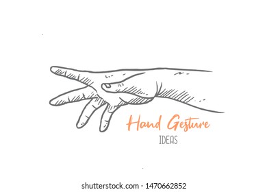 Hand drawn of young people grab and reaching out something with his hand. Picking, giving, sharing hands gesture sketch concept vector illustration. Isolated design with white background