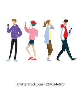 handgezeichnete Jugendliche mit Smartphone-Set