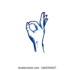 Hand drawn of young person encircle finger. Agree, OK, concur, yes, approval hands gesture sketch concept vector illustration. Isolated design with white background