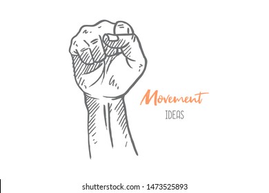 Hand drawn of young person fist hand to express struggle spirit. Warrior fighter hands gesture sketch concept vector illustration. Isolated design with white background