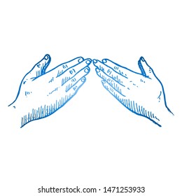 Hand drawn of young person forgiving each other on eid al fitr day. Eid mubarak forgiveness hands gesture sketch concept vector illustration. Isolated design with white background