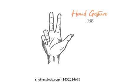 Hand drawn of young person forming number three shape. Hands gesture sketch concept vector illustration. Isolated design with white background. 