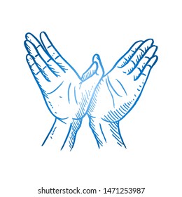 Hand drawn of young person forming flying bird or butterfly shape with finger hand. Freedom hands gesture sketch concept vector illustration. Isolated design with white background