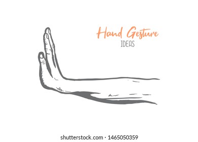 Hand drawn of young person lift up fingers. Stop, quit, cease, give up, halt, desist hands gesture sketch concept vector illustration. Isolated design with white background