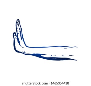 Hand drawn of young person lift up fingers. Stop, quit, cease, give up, halt, desist hands gesture sketch concept vector illustration. Isolated design with white background