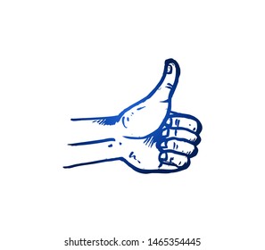 Hand drawn of young person thumb up to express good performance. Top, good, like, success, agree, approval hands gesture sketch concept vector illustration. Isolated design with white background