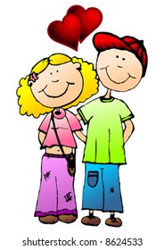 Hand drawn young valentines couple over white background