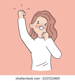Hand drawn young woman cheerful and happy character.