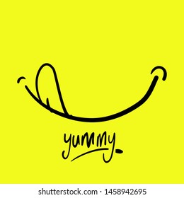 hand drawn Yummy face tongue smile delicious icon logo