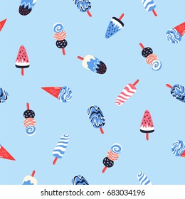 Hand drawn yummy seamless pattern with ice creams. Stylish summer design.