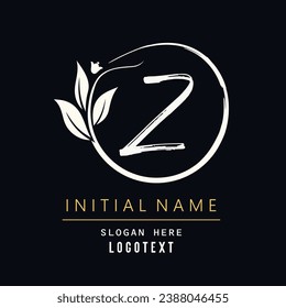 hand drawn z letters Logo design. Brushstroke z Letter Logo Design. luxury initial z logo design isolated leaf and flower.eps8