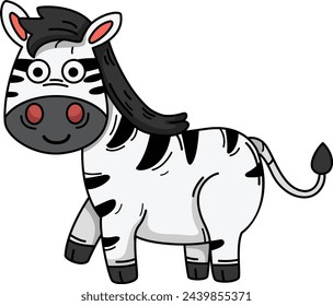Hand drawn zebra character illustration, vector