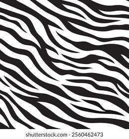 Hand drawn zebra skin stripe seamless pattern. Safari black and white african wildlife animal print