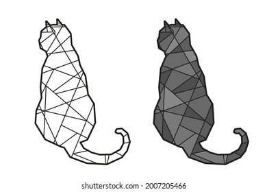 Hand drawn zen cat with abstract patterns on isolated background. Different color options. Black and white illustration