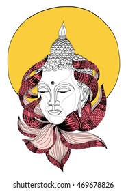 hand drawn and zen tangle style Gautama Buddha in Lotus,tattoo design