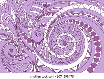 Hand drawn zen tangled white and violet geometric pattern  for decorate cards, dishes,  porcelain, stationery, cases. eps 10.
