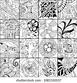 Hand drawn zentangle background for coloring page