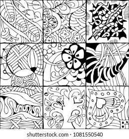 Hand drawn zentangle background for coloring page