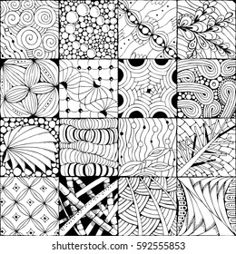 Hand drawn zentangle background for coloring pag