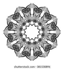 Hand drawn zentangle Beautiful Vector Mandala. Black drawing isolated on white. Design for coloring book page for kids and adults. Patterned Design Element. Zentangle style